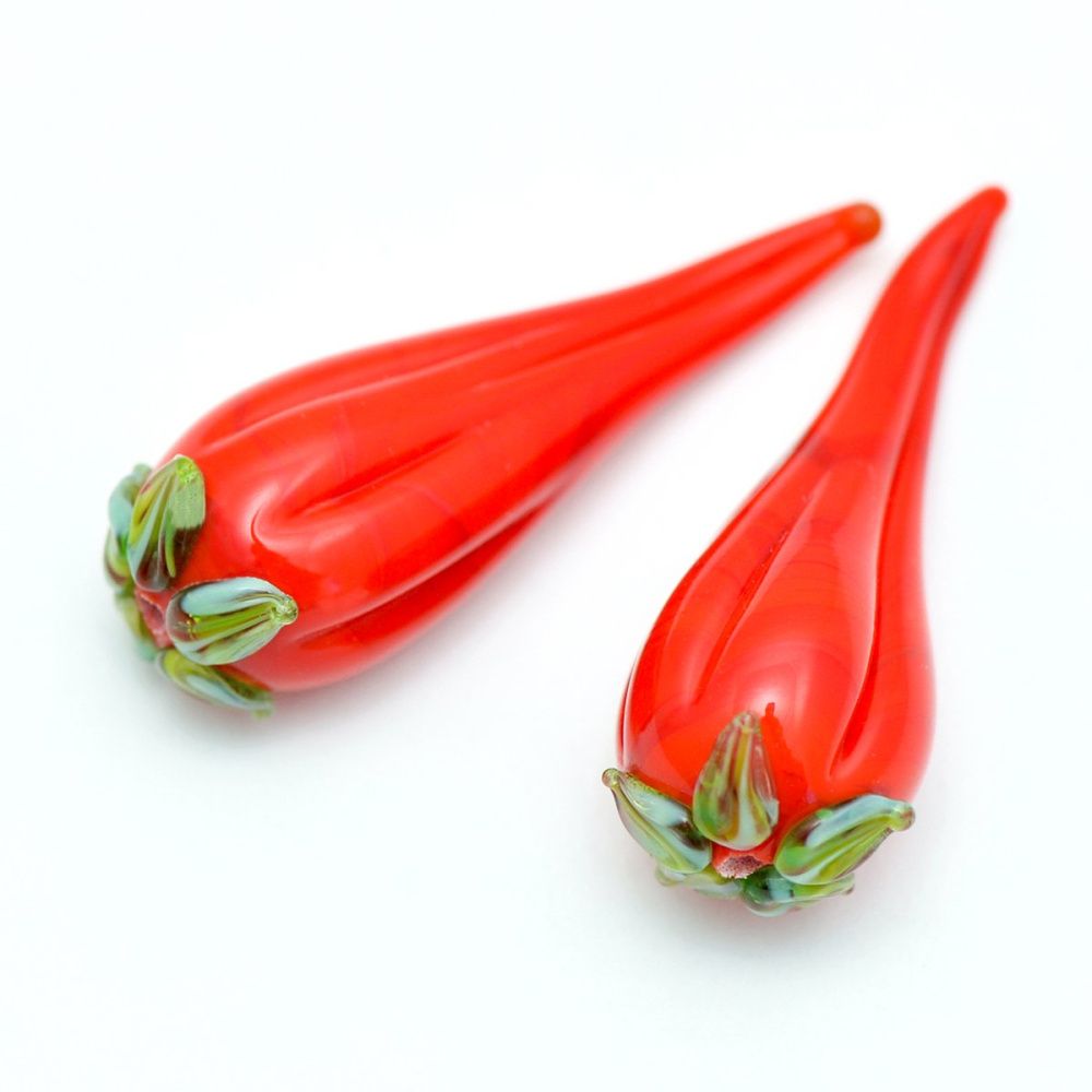 бусина, мурано "перчик чили", красный, 40х14 мм