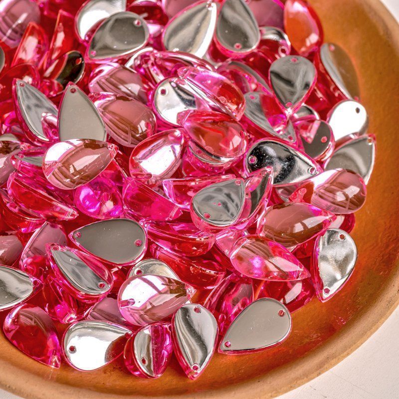 стразы пришивные "капля", акрил, цвет розовый, 15х9х6 мм