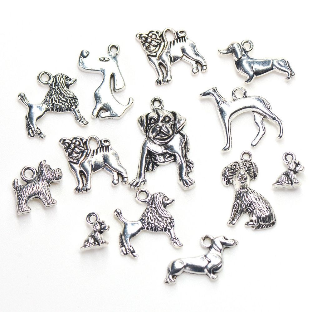 микс металлический из подвесок "собачки", цвет античное серебро, размерный микс (уп 20 г)