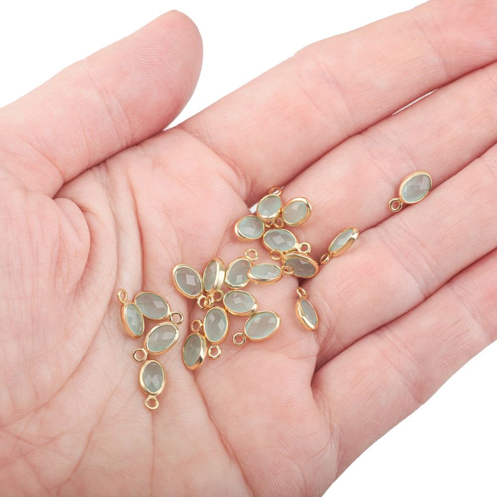 подвеска металл "эллипс", позолота/св.аквамарин, 9x4.5x2 мм