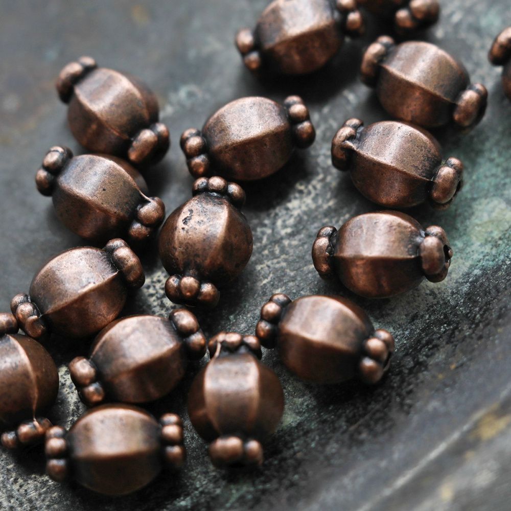 бусина, металл "бонбон", цвет красная медь, 10х7 мм