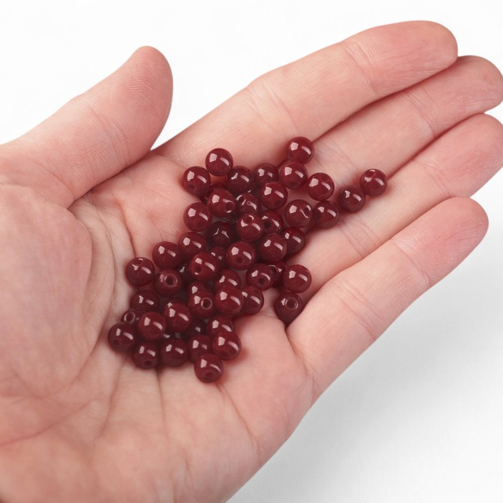бусина, стекло 6, цвет темно-красный, 6 мм