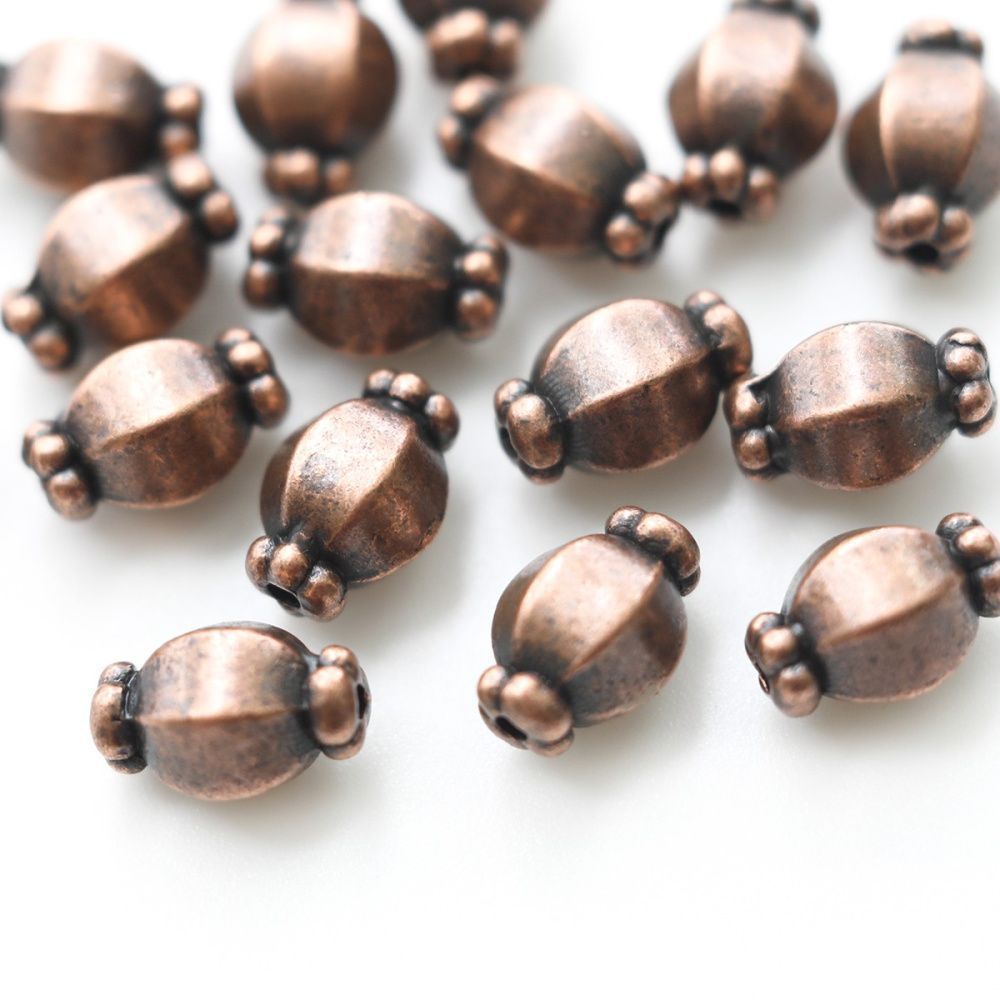 бусина, металл "бонбон", цвет красная медь, 10х7 мм