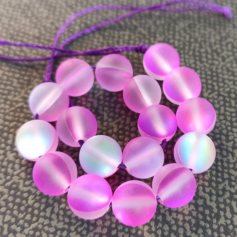 бусина, стекло "лунный камень", цвет темно-розовый, 8 мм