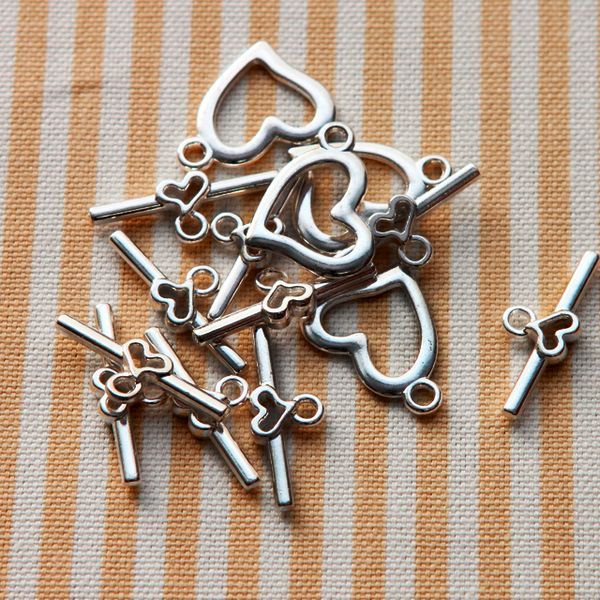 тоггл "сердечко", цвет платина, 15х19 мм - 22х9 мм