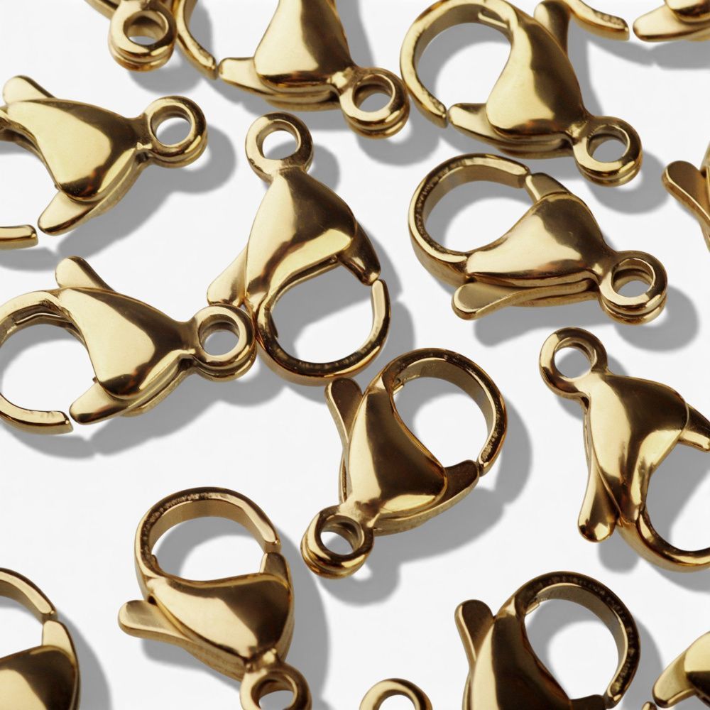 замочек-лобстер, 304 stainless steel, позолота, 13x8x3.9 мм