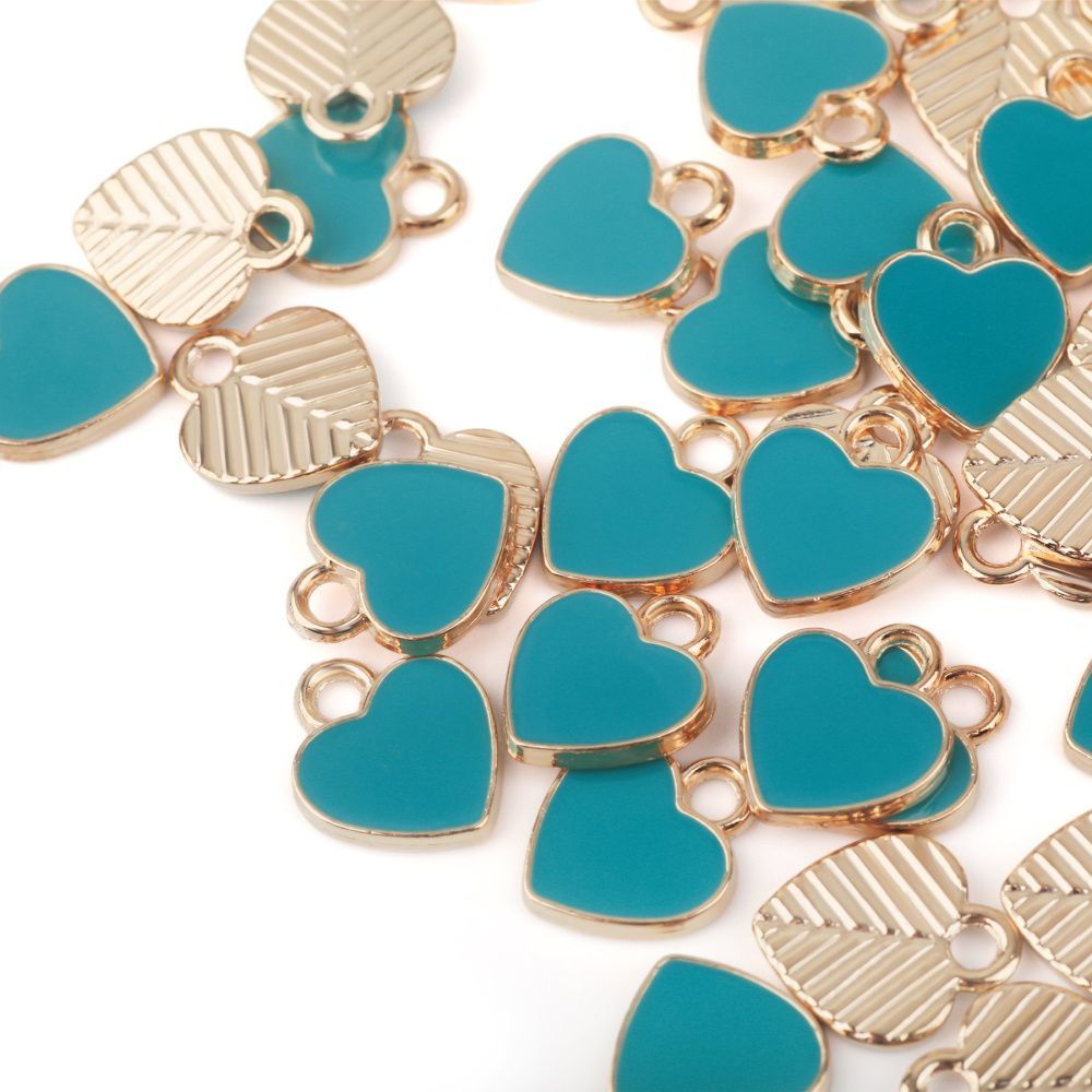 подвеска металл "сердечко", эмаль, цвет тиффани, 12x10x2 мм