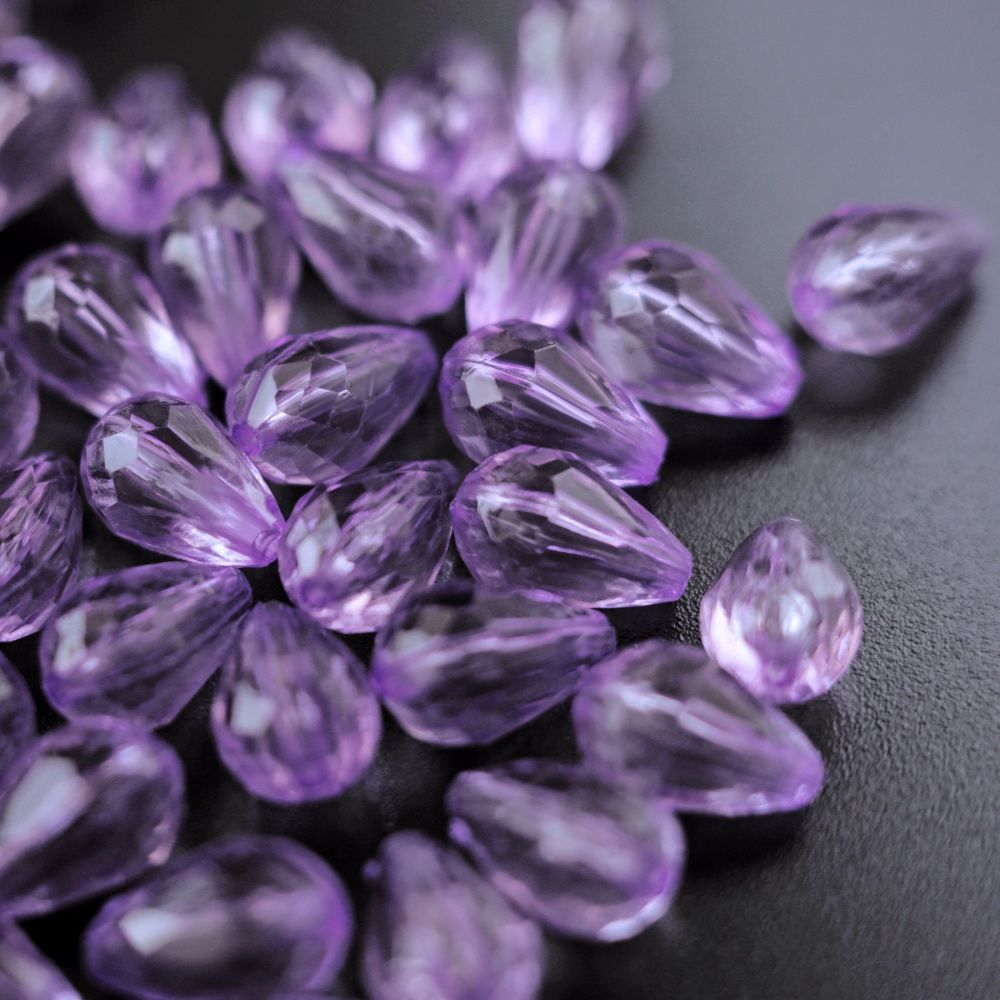 бусина капля граненая, акрил, цвет сиреневый, 12х8 мм