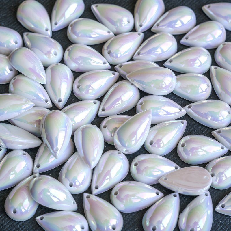 стразы пришивные "капля", акрил, капля, цвет белый радужный, 15х9х6