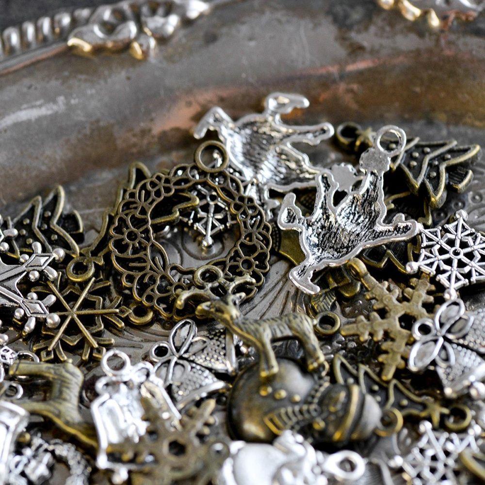 микс металлический из подвесок "новый год", цветовой и размерный микс (уп 20 г)