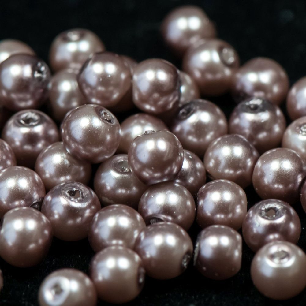 бусина, имитация жемчуга, стекло 4, цвет светло-коричневый, 4 мм (уп 50+/-5 шт)