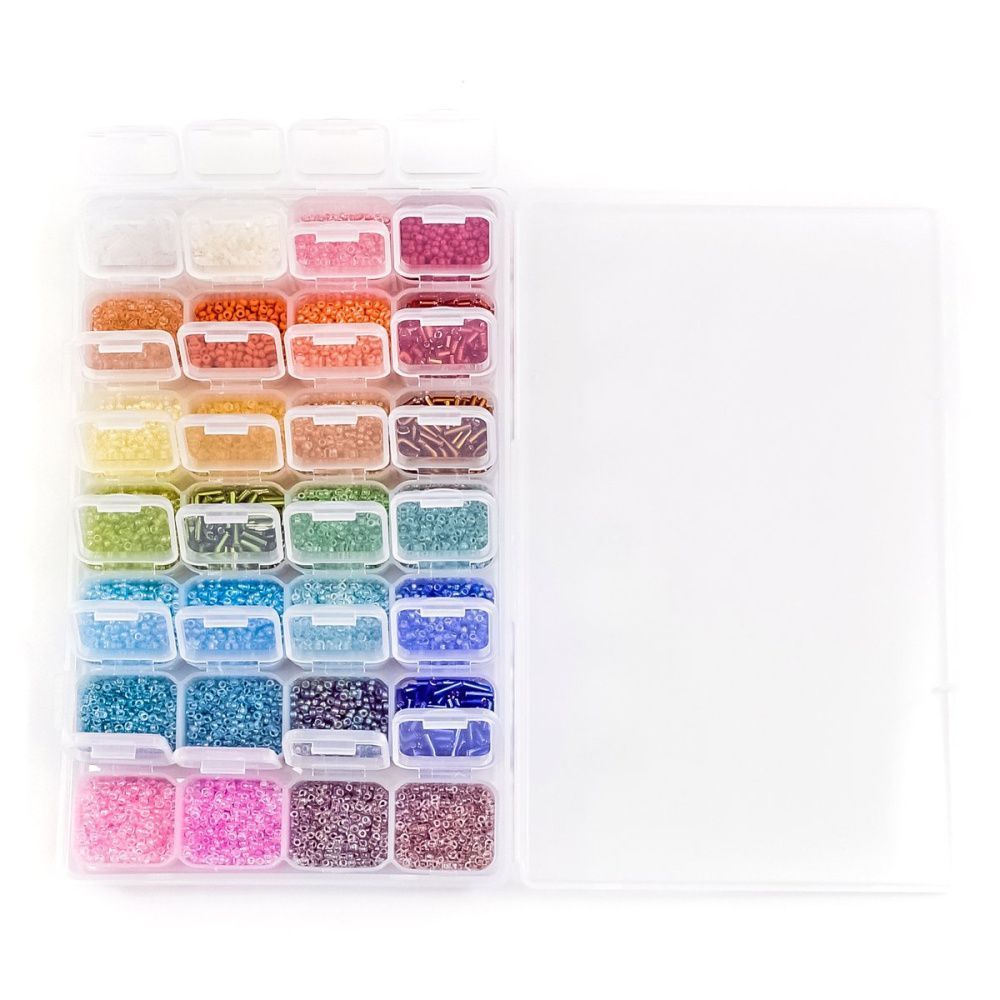 набор бисера "радужный " в органайзере, 28 цветов