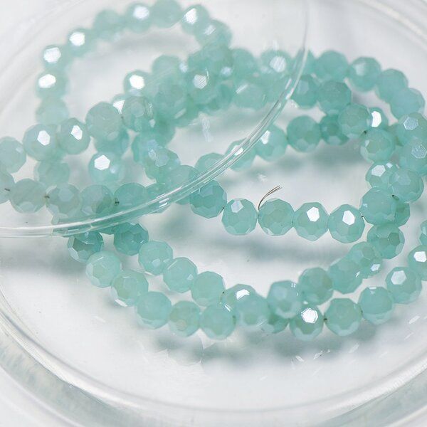 бусина, непрозрачная, граненая, стекло, цвет бирюзовый перламутровый, 6 мм (уп 20+/-2 шт)