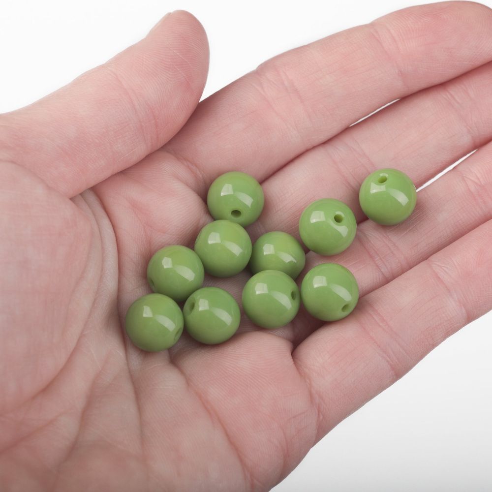 бусина, стекло 10, цвет лайма, 10 мм