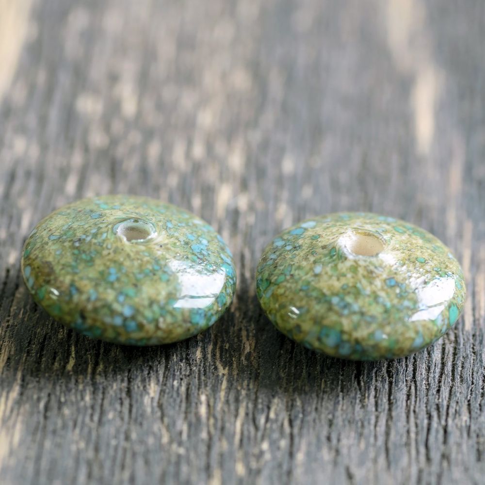 бусина, мурано "диск-пыльца", плоская, бирюзовый, 18х6 мм