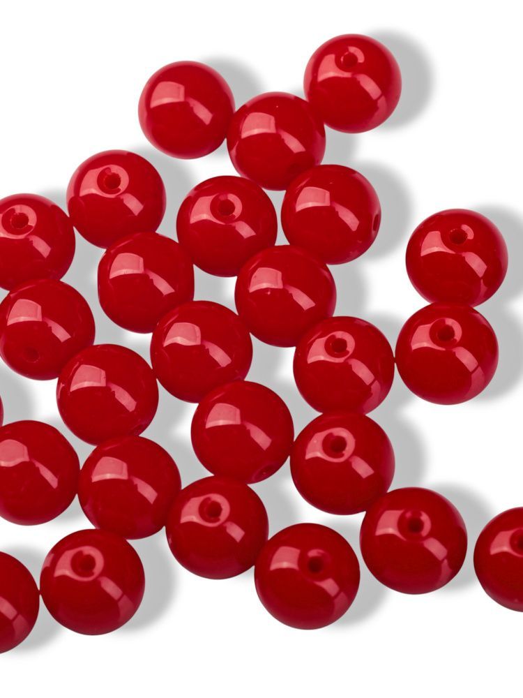 бусина, стекло 10, цвет красный, 10 мм