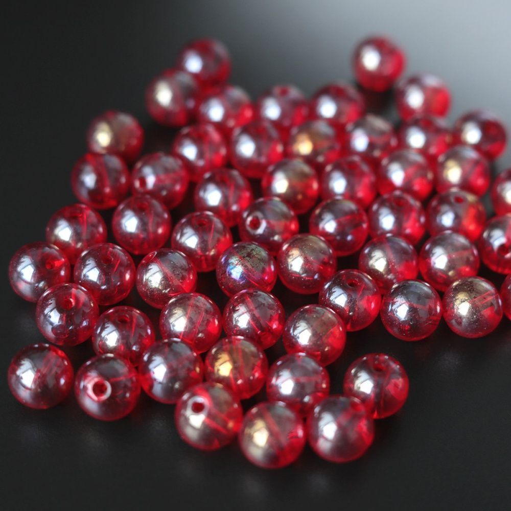 бусина, стекло 10, цвет красный ав, 10 мм