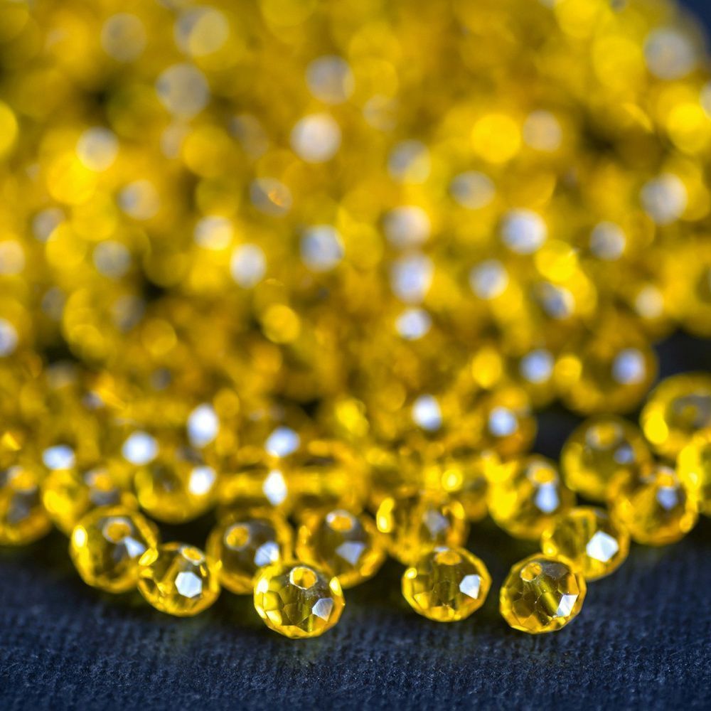 бусина, стекло абакус 6, граненая, цвет желтый, 6х4 мм