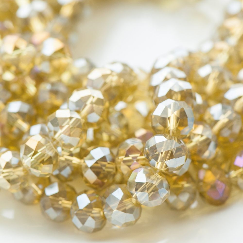 бусина, стекло абакус 10, граненая, цвет шампанского радужный, 10х7 мм 