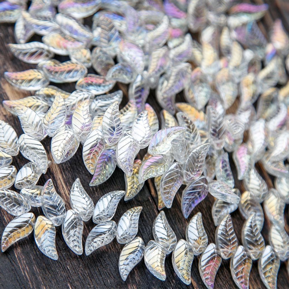 бусина "листок", стекло, цвет прозрачный радужный, 18х9х5 мм