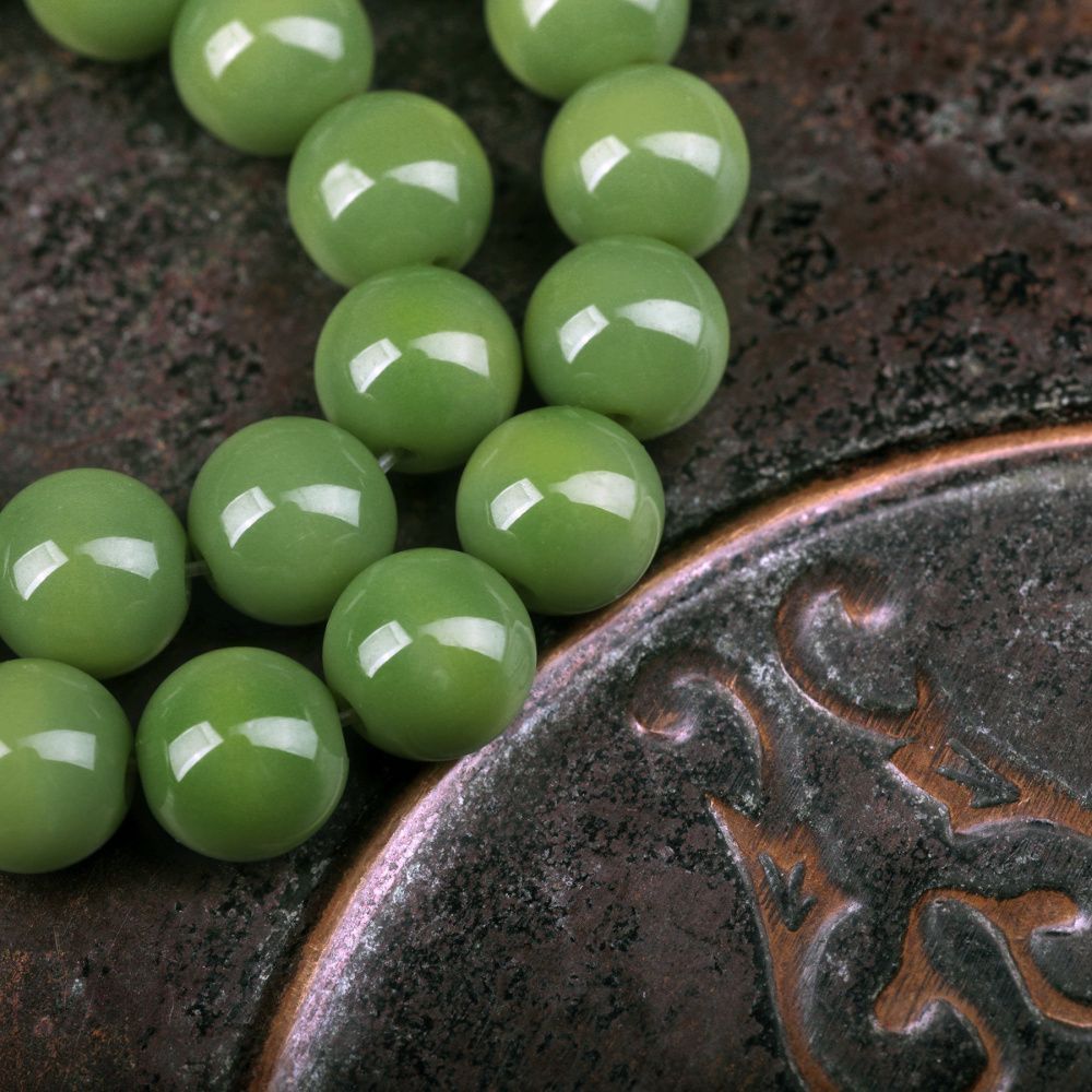 бусина, стекло 10, цвет лайма, 10 мм