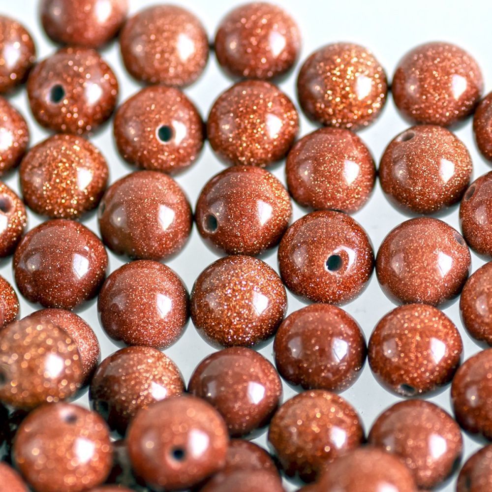 бусина "золотой песок", стекло, цвет медный с блестками, 8 мм