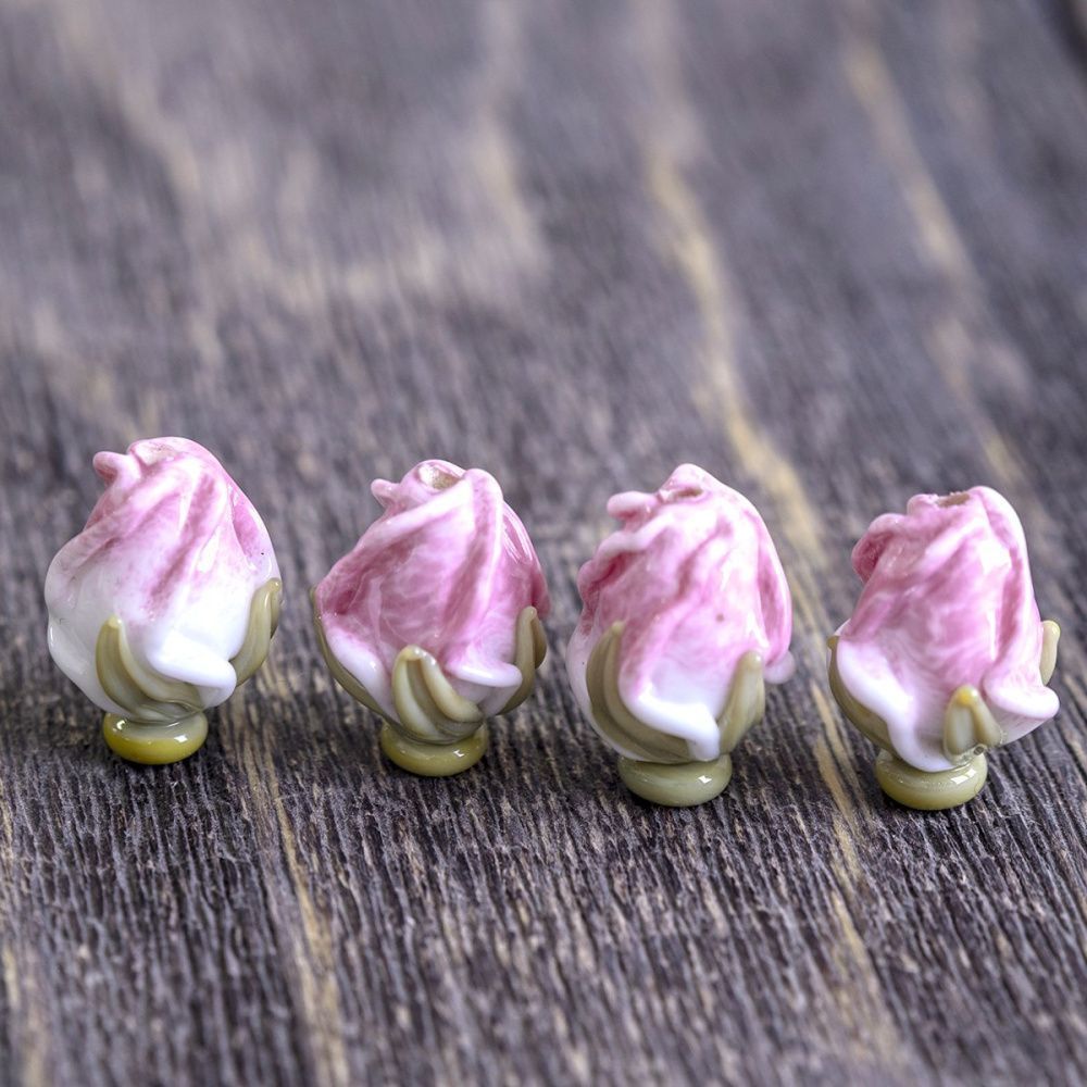 бусина, мурано "розовый бутон", бело-розовый, 15-16х10-11 мм