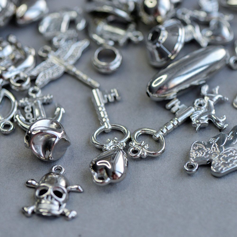 микс акриловый разной формы, им. металла, цвет платина (уп 20 г)