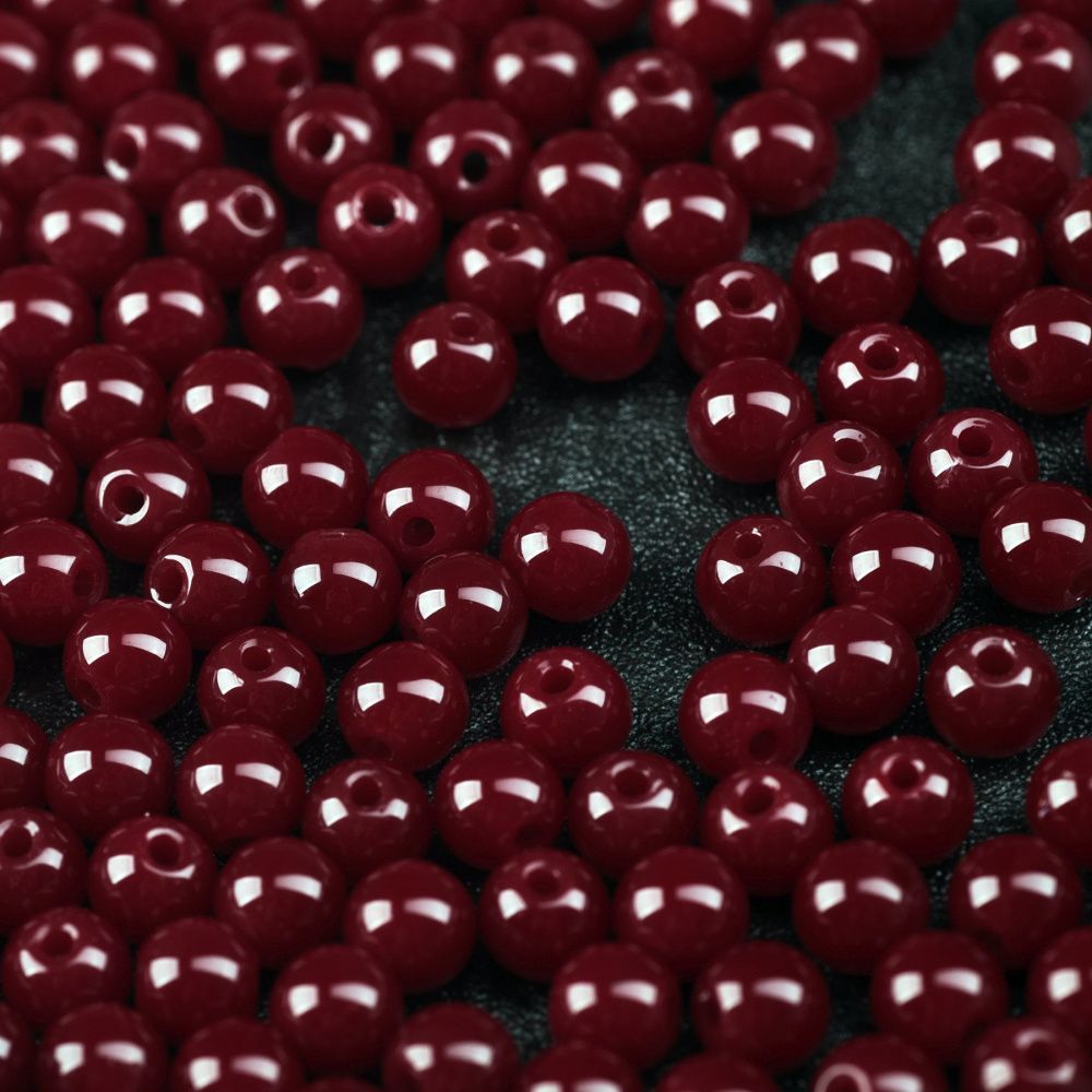 бусина, стекло 6, цвет темно-красный, 6 мм