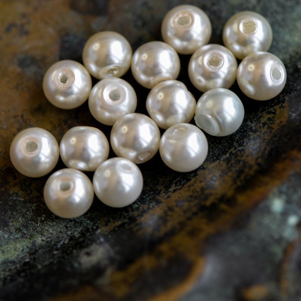 бусина, имитация жемчуга, стекло 6, цвет белый античный, 6 мм