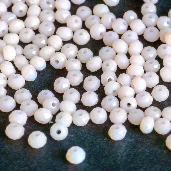 бусина, имитация нефрита, стекло абакус, цвет кремовый, 3.5х2.5 мм (уп 50+/-5 шт)