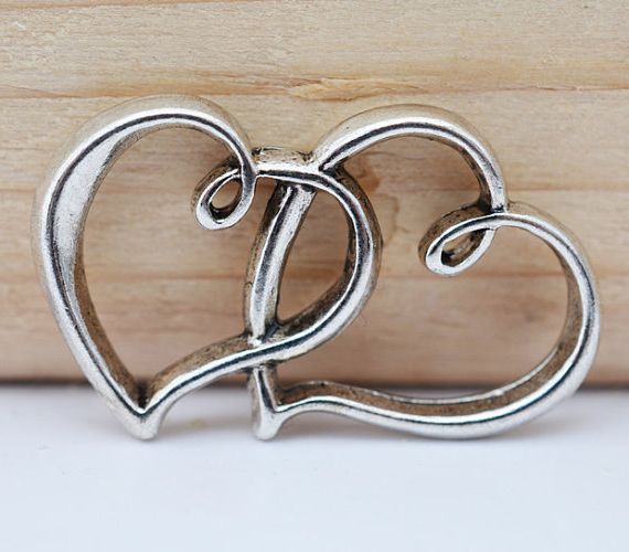 коннектор "два сердца", цвет платина, 34x25x1.5 мм