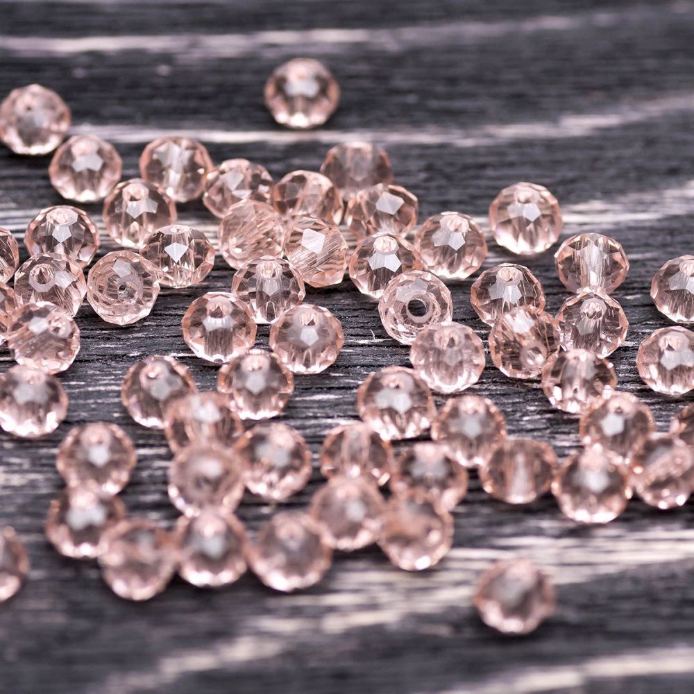 бусина, стекло абакус 6, граненая, цвет светло-лососевый, 6х4 мм