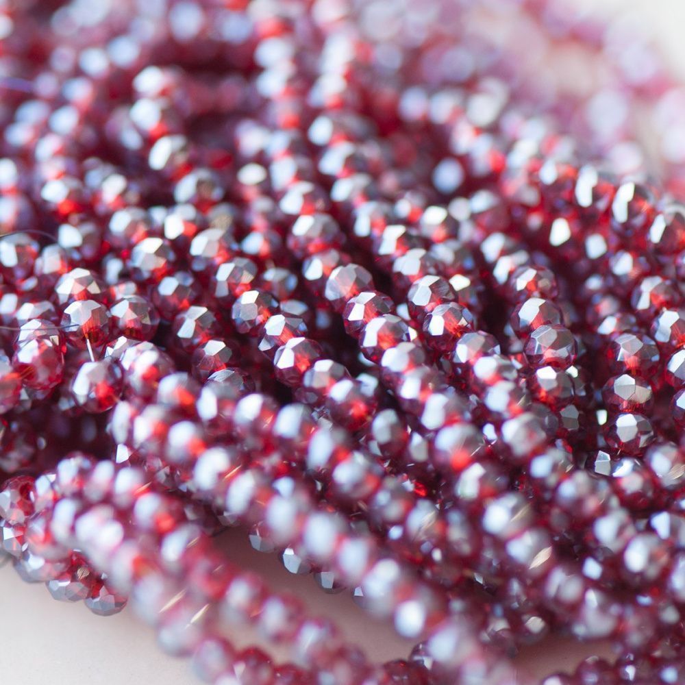 бусина, стекло абакус 2,5, граненая, цвет красный радужный, 2.5х2 мм (уп 85+/-10 шт)
