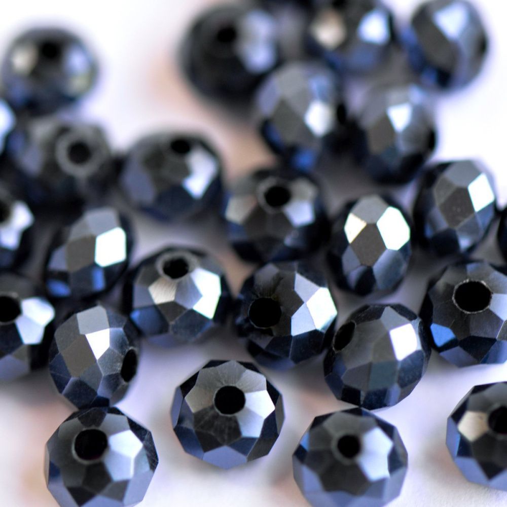 бусина, стекло абакус 6, граненая, цвет гематитовый, 6х4 мм 