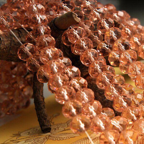 бусина, стекло абакус 10, граненая, цвет розовый лосось, 10х7 мм 