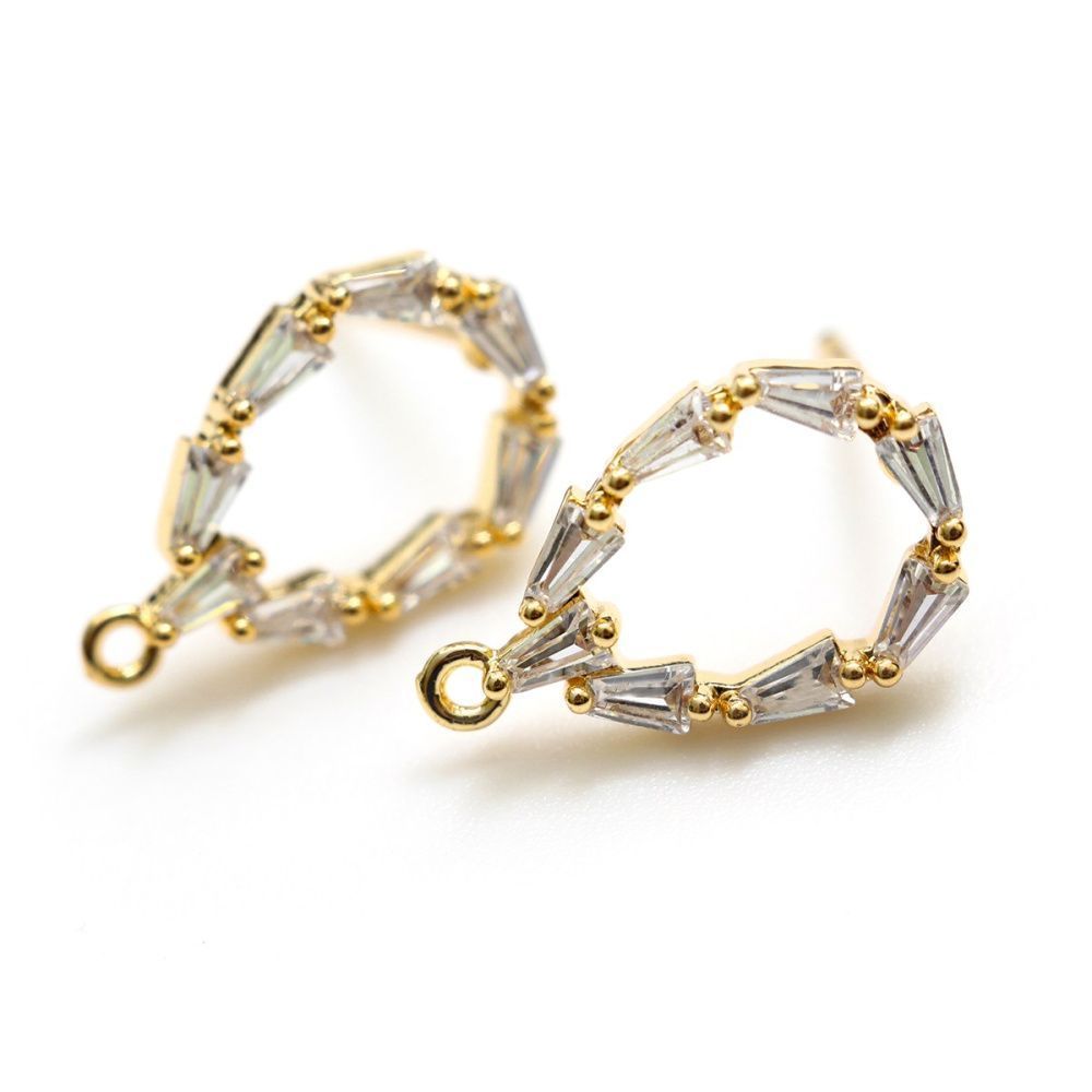 пуссеты "венок", с цирконием, позолоченные, 16x10 мм 