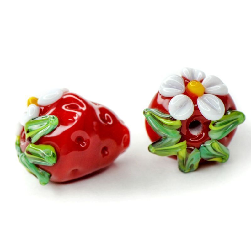 бусина, мурано "клубничка", красный, 15х14 мм
