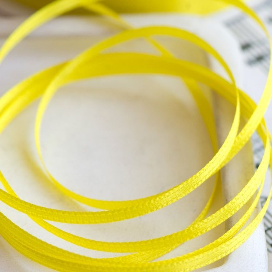 лента, атлас, цвет желтый яркий, ширина 3 мм ленты