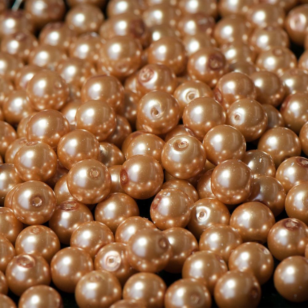 бусина, имитация жемчуга, стекло 10, цвет светло-оранжевое золото, 10 мм (уп 10 шт)