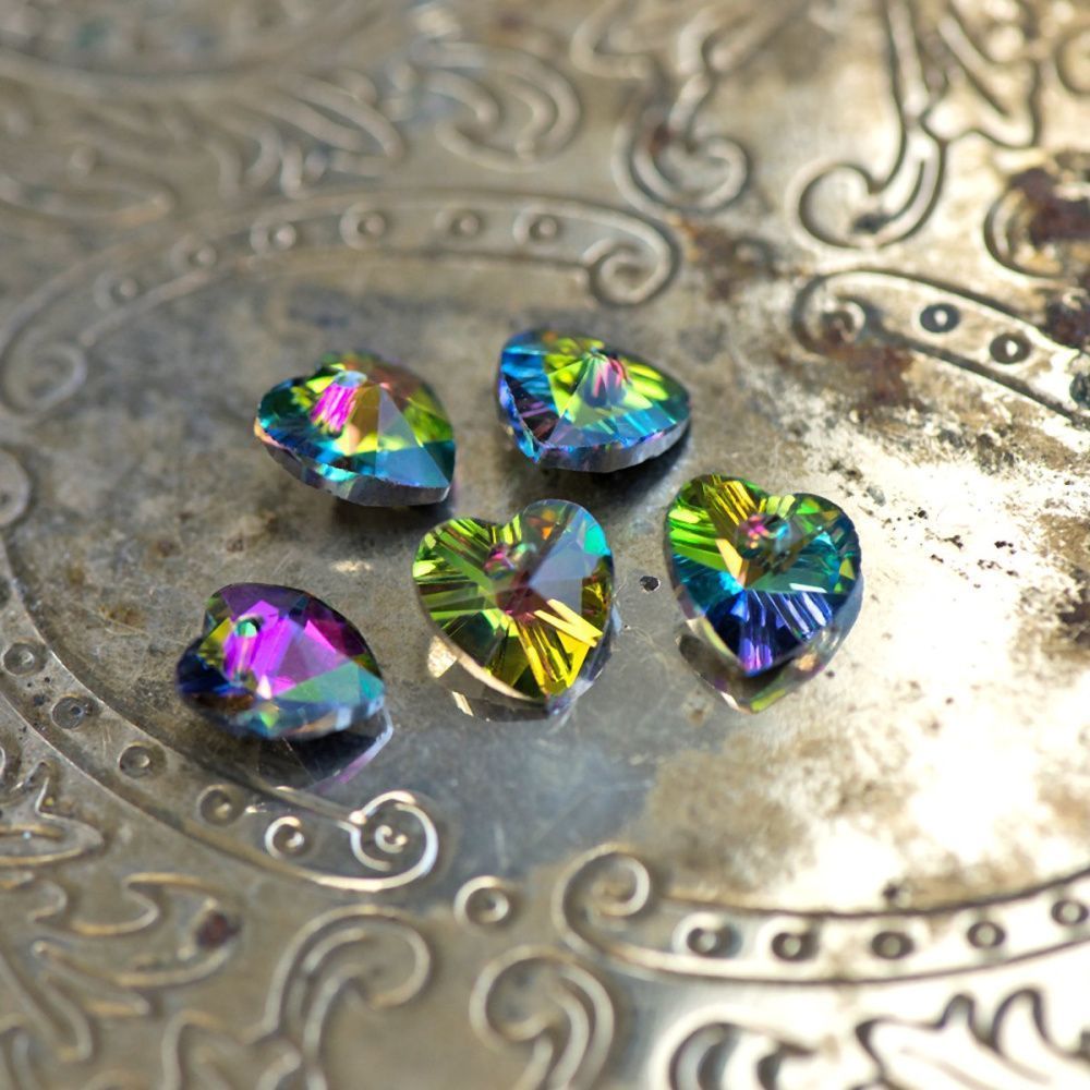 подвеска стеклянная "сердце", граненая, цвет мультиколор, 10х10х5 мм