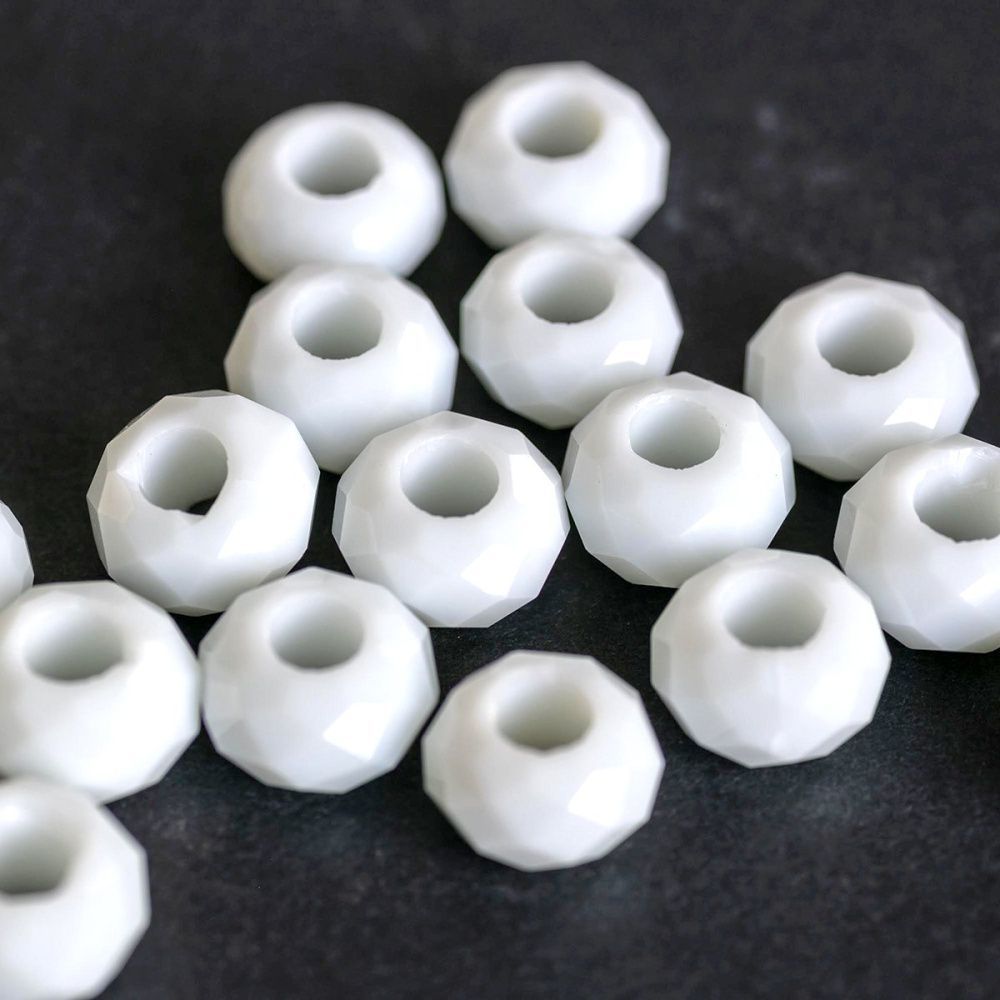 ес бусина граненая, стекло, цвет белый, 14х8 мм