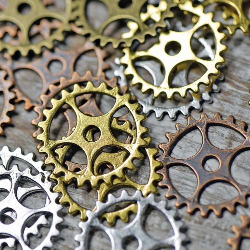 микс металлический из подвесок "шестеренки", 25х1 мм, цветовой микс