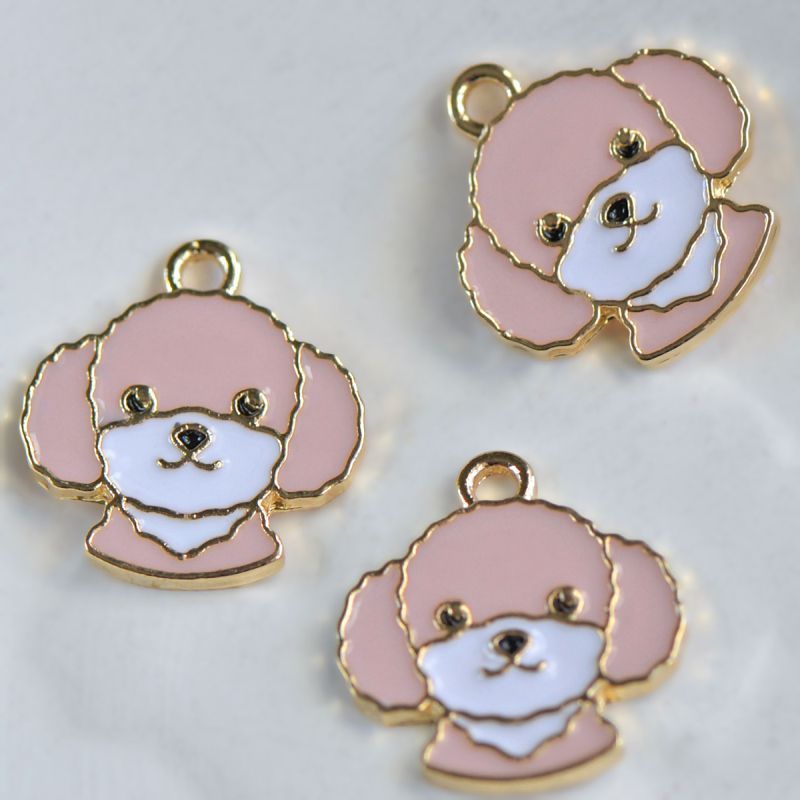 подвеска металлическая "пудель", эмаль, цвет розовый, 18x17x1.5 мм