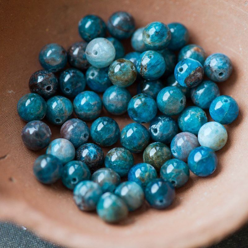 бусина апатит 8, цвет темно-голубой, 8 мм (стренд 8 шт.)