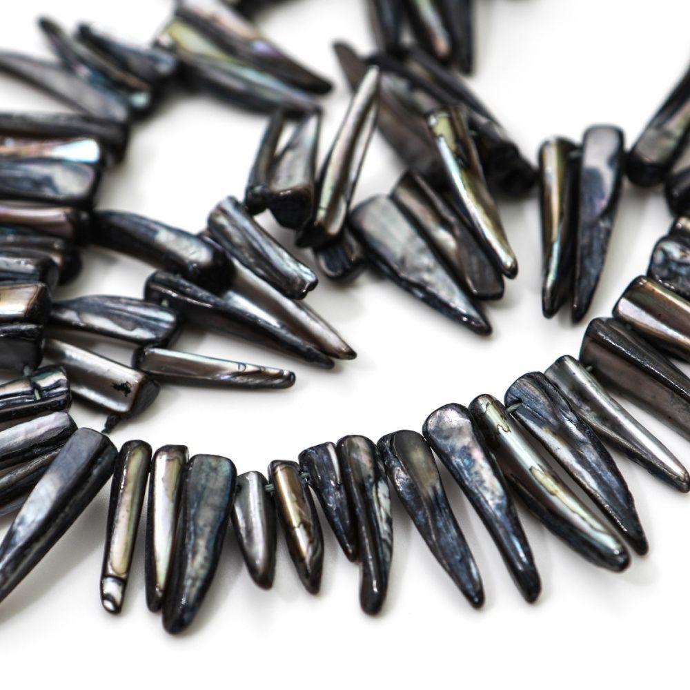 бусина из ракушки, "багет", черный перламутр, размерный микс