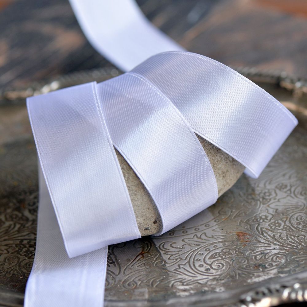 лента, атлас, цвет белый, ширина 25 мм ленты