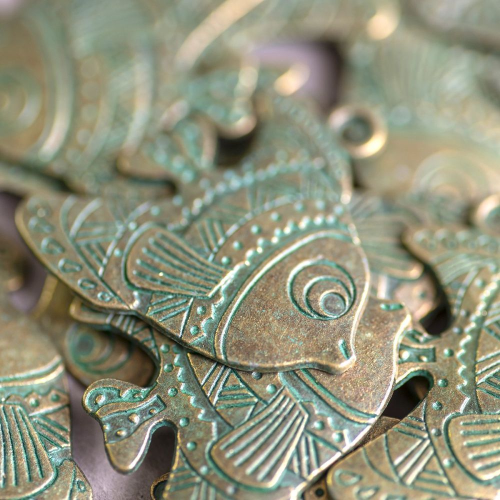 подвеска металлическая "рыба", цвет античная бронза/патина, 33x29х2 мм