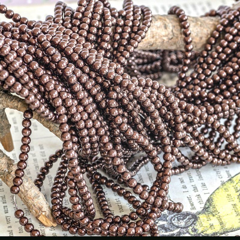 бусина, имитация жемчуга, стекло 4, цвет темно-коричневый, 4 мм (уп 50+/-5 шт)