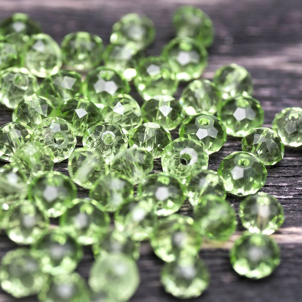 бусина, стекло абакус 6, граненая, цвет лайм, 6х4 мм